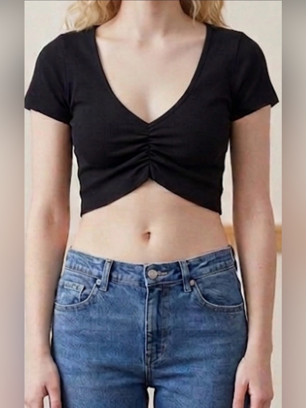 Out From Under black crop top with tie detail Size M